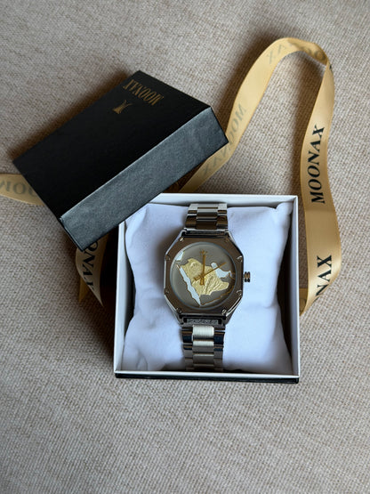 Montre homme argent avec cadran carte du Royaume