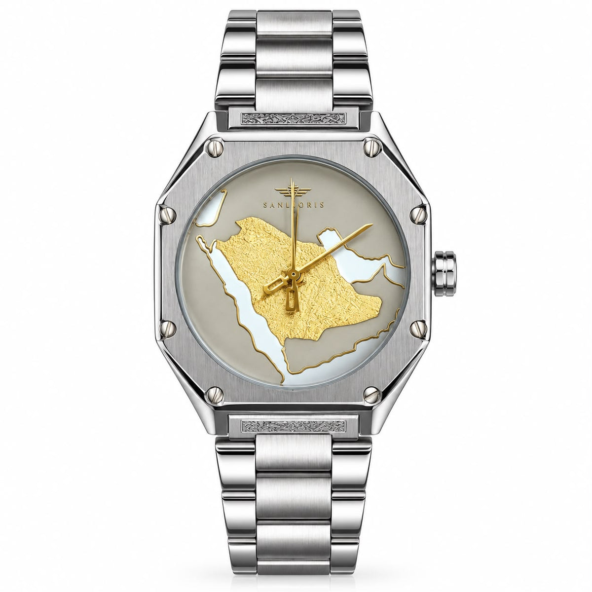 Montre homme argent avec cadran carte du Royaume