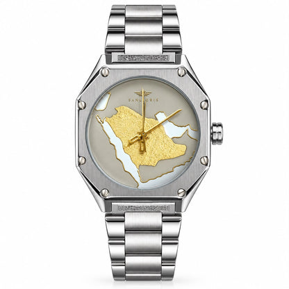 Montre homme argent avec cadran carte du Royaume