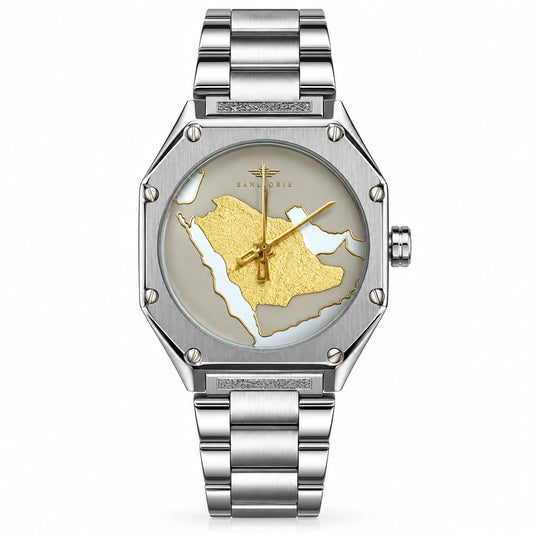 Montre homme argent avec cadran carte du Royaume